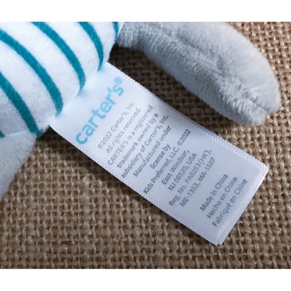 Carters Striped Elephant 6 Inch Plush Lovey Rattle Stuffed Animal Baby Toy - Picture 2 of 3